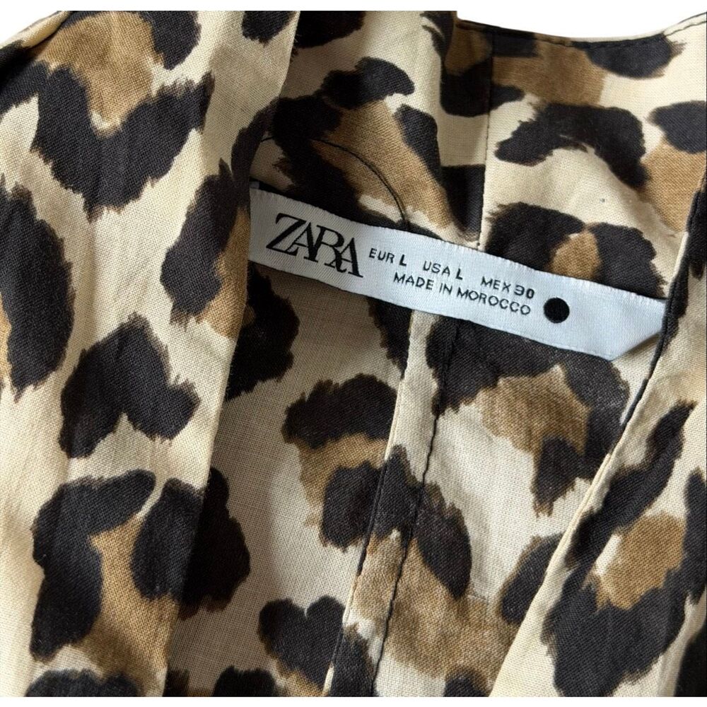 ZARA Midi Dress Leopard Print Belted Short Sleeve Large - Picture 5 of 12